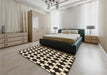 Patterned Midnight Gray Rug in a Bedroom, pat2395brn