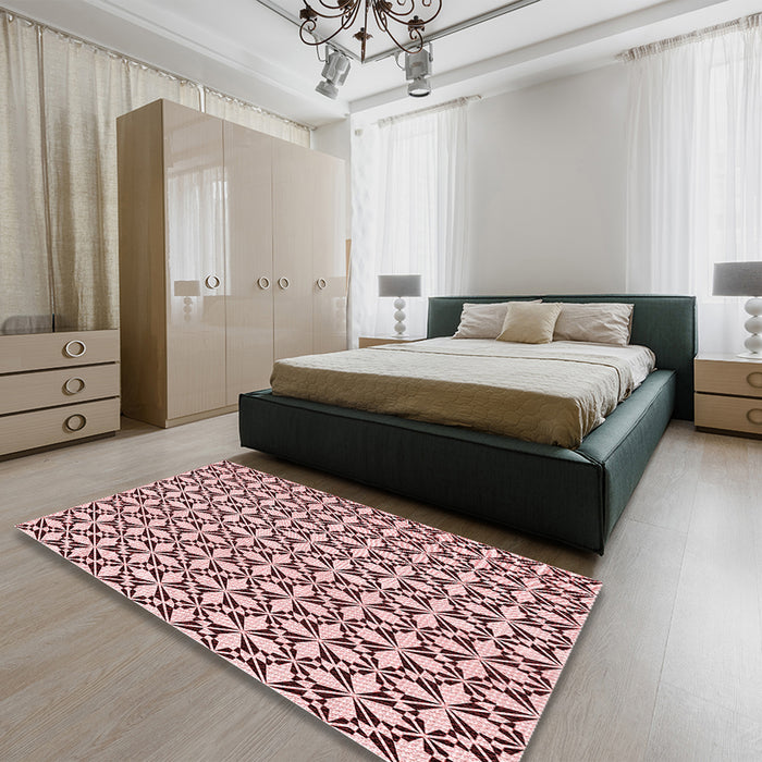 Patterned Brown Red Rug in a Bedroom, pat2397rd