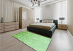 Patterned Green Rug in a Bedroom, pat2398grn