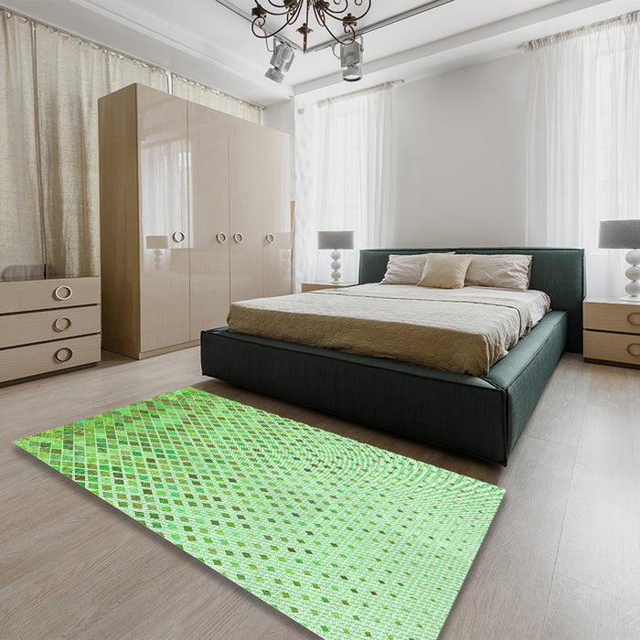 Patterned Green Rug in a Bedroom, pat2398grn