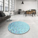 Round Patterned Blue Rug in a Office, pat2398lblu