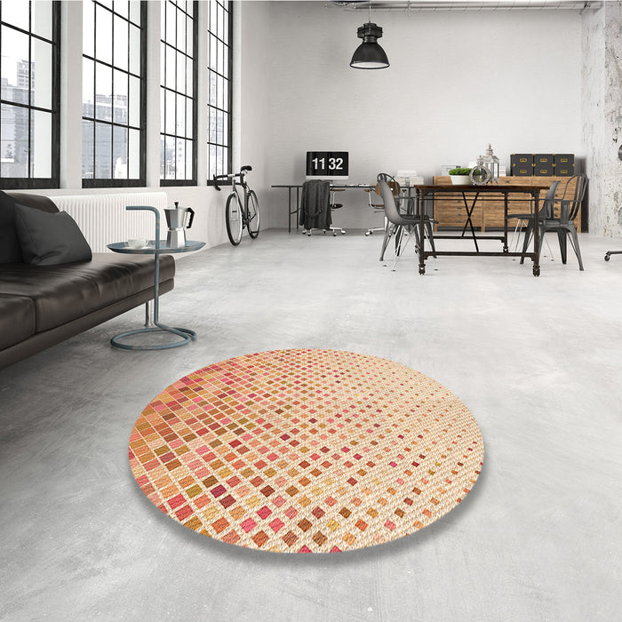 Round Patterned Bright Orange Rug in a Office, pat2398org