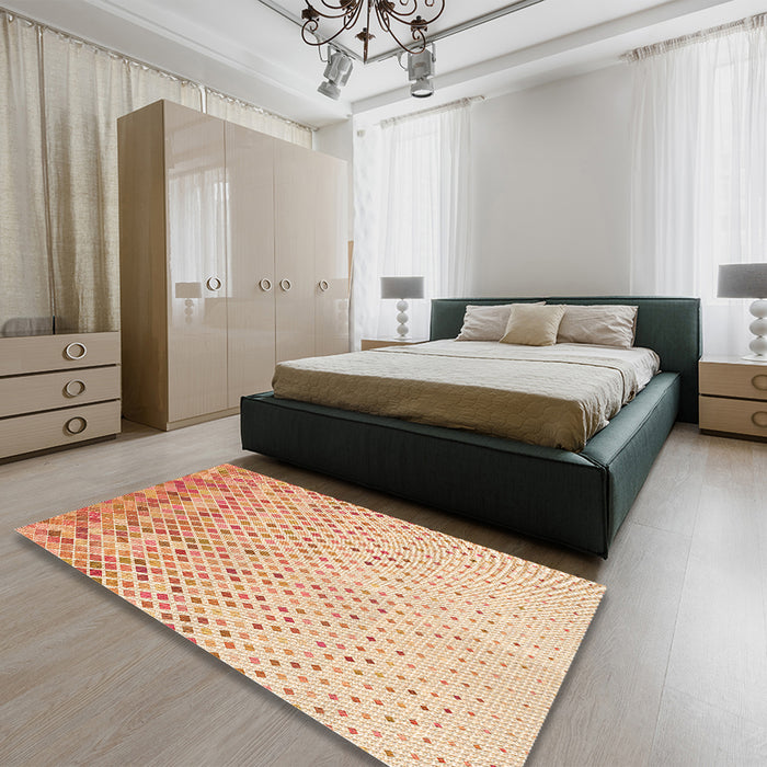 Patterned Bright Orange Rug in a Bedroom, pat2398org