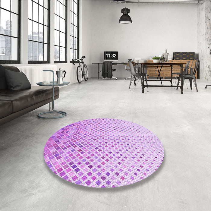 Round Patterned Blossom Pink Rug in a Office, pat2398pur