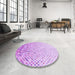 Round Patterned Blossom Pink Rug in a Office, pat2398pur