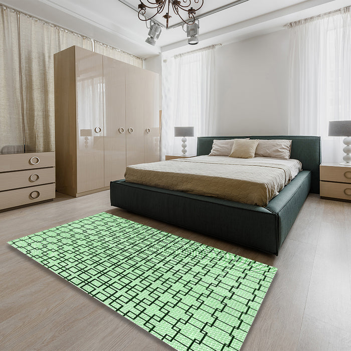 Patterned Mint Green Rug in a Bedroom, pat2399grn
