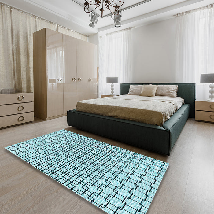Patterned Deep-Sea Green Rug in a Bedroom, pat2399lblu
