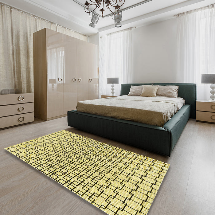 Patterned Mustard Yellow Rug in a Bedroom, pat2399yw