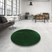 Round Patterned Deep Emerald Green Rug in a Office, pat24grn