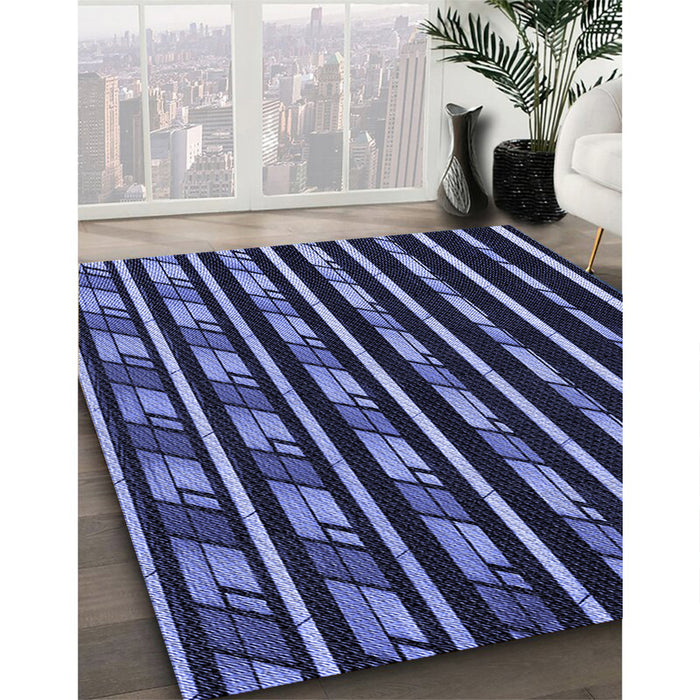 Patterned Night Blue Rug in Family Room, pat240blu