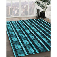 Patterned Dark Turquoise Green Rug, pat240lblu