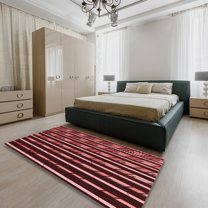 Patterned Red Rug in a Bedroom, pat240rd