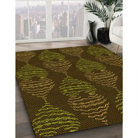 Patterned Dark Yellow Green Rug, pat2400yw