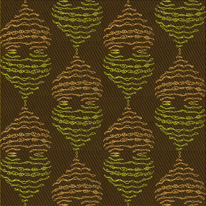 Round Patterned Dark Yellow Green Rug, pat2400yw