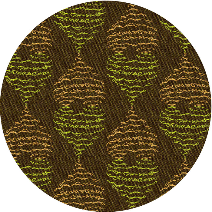 Square Patterned Dark Yellow Green Rug, pat2400yw