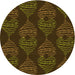 Square Patterned Dark Yellow Green Rug, pat2400yw