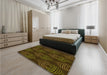 Patterned Dark Yellow Green Rug in a Bedroom, pat2400yw