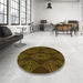 Round Patterned Dark Yellow Green Rug in a Office, pat2400yw