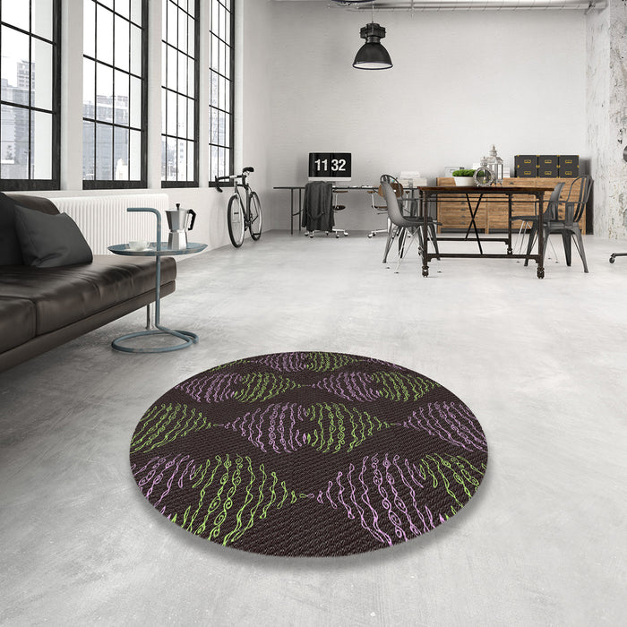 Round Machine Washable Transitional Midnight Gray Rug in a Office, wshpat2400