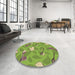 Round Patterned Pistachio Green Rug in a Office, pat2401brn