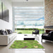 Square Patterned Pistachio Green Rug in a Living Room, pat2401brn