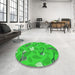 Round Patterned Lime Green Rug in a Office, pat2401grn