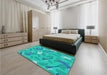 Patterned Dark Turquoise Green Rug in a Bedroom, pat2401lblu