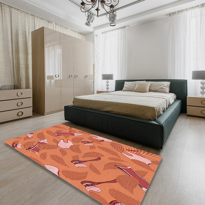 Patterned Orange Rug in a Bedroom, pat2401rd
