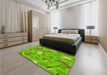 Patterned Bright Green Rug in a Bedroom, pat2401yw