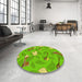 Round Patterned Bright Green Rug in a Office, pat2401yw