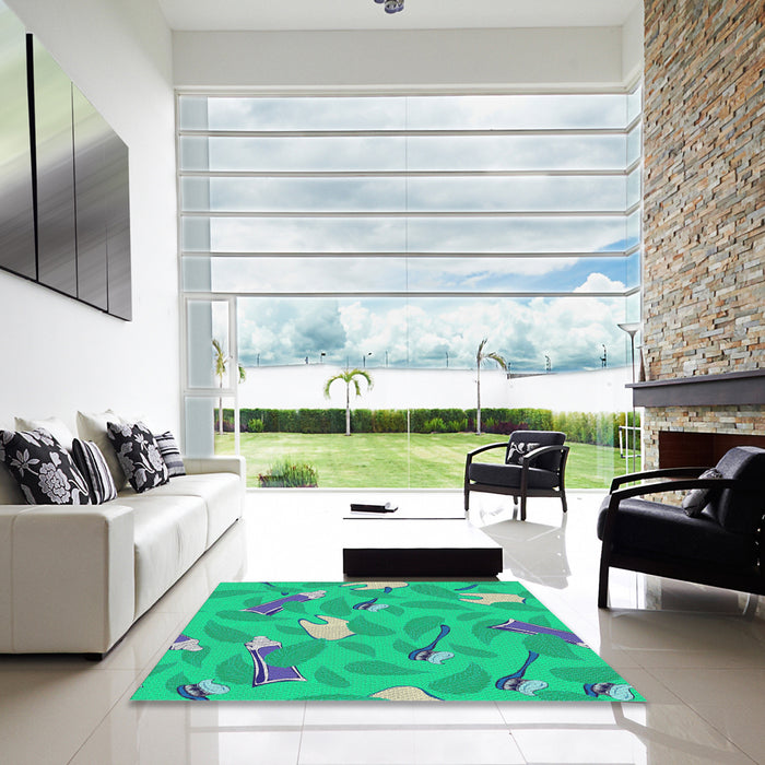 Square Patterned Earth Green Novelty Rug in a Living Room, pat2401