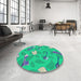 Round Machine Washable Transitional Earth Green Rug in a Office, wshpat2401