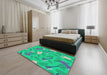 Machine Washable Transitional Earth Green Rug in a Bedroom, wshpat2401