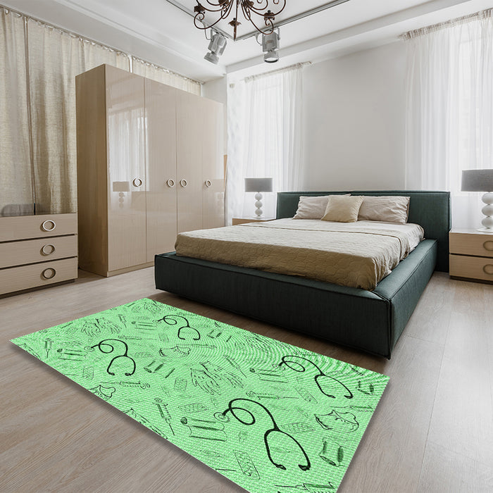 Patterned Jade Green Rug in a Bedroom, pat2402grn