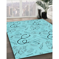 Patterned Blue Turquoise Green Rug, pat2402lblu