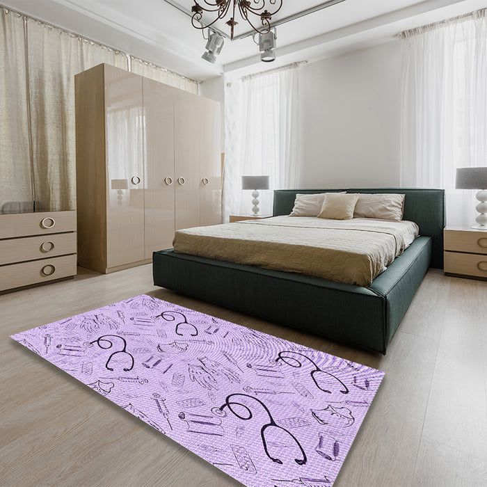 Patterned Blossom Pink Rug in a Bedroom, pat2402pur