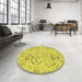 Round Patterned Yellow Rug in a Office, pat2402yw