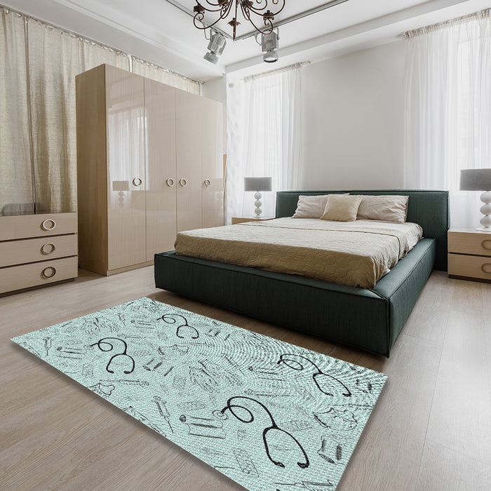 Machine Washable Transitional Light Slate Blue Rug in a Bedroom, wshpat2402