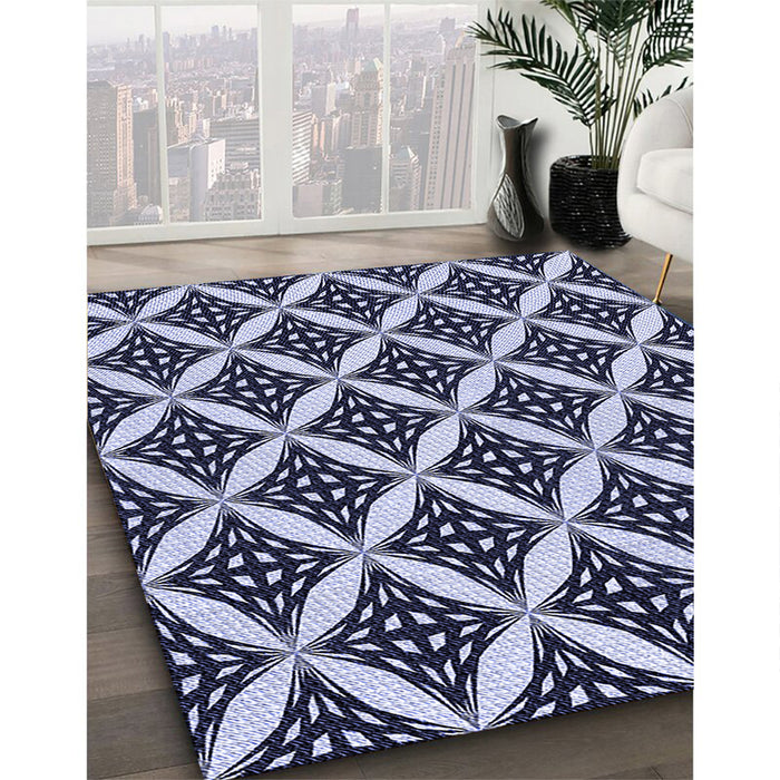 Patterned Night Blue Rug in Family Room, pat2404blu