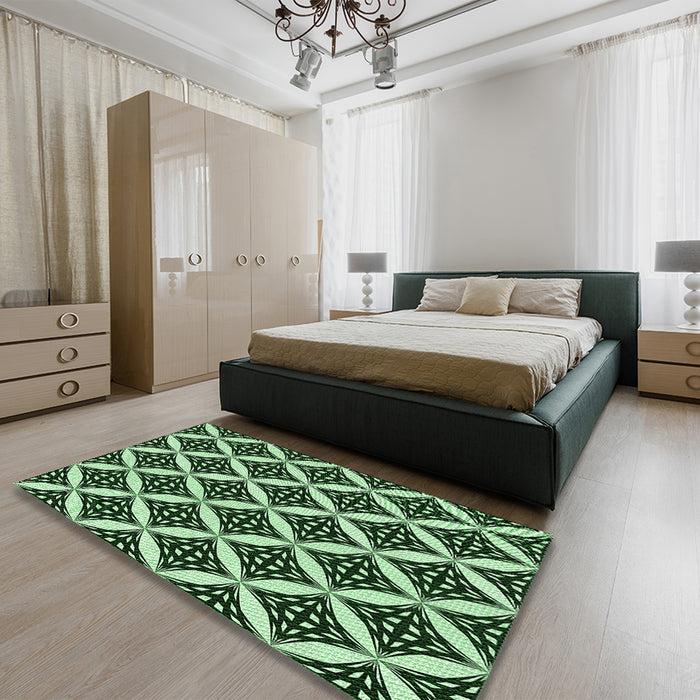 Patterned Light Green Rug in a Bedroom, pat2404grn