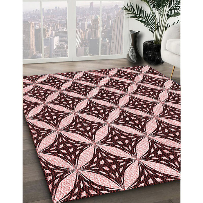 Patterned Pink Rug in Family Room, pat2404rd
