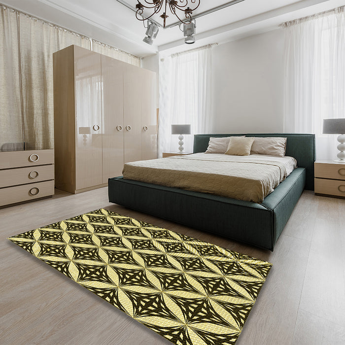 Patterned Midnight Gray Rug in a Bedroom, pat2404yw
