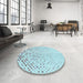 Round Patterned Blue Rug in a Office, pat2405lblu