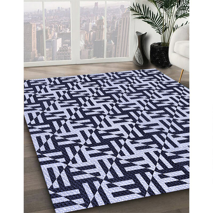 Patterned Night Blue Rug in Family Room, pat2406blu