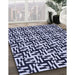 Patterned Night Blue Rug in Family Room, pat2406blu