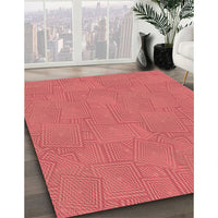 Patterned Tomato Red Rug, pat2407org