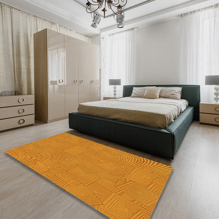 Round Machine Washable Transitional Orange Red Orange Rug in a Office, wshpat2407yw