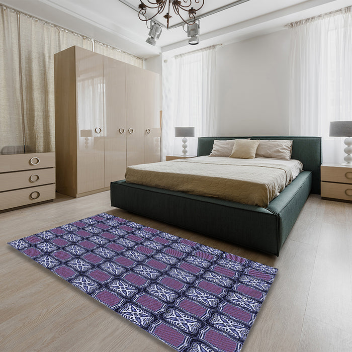 Round Machine Washable Transitional Blue Rug in a Office, wshpat2409blu
