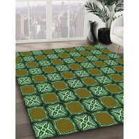 Patterned Dark Forest Green Rug, pat2409grn