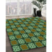 Patterned Dark Forest Green Rug in Family Room, pat2409grn